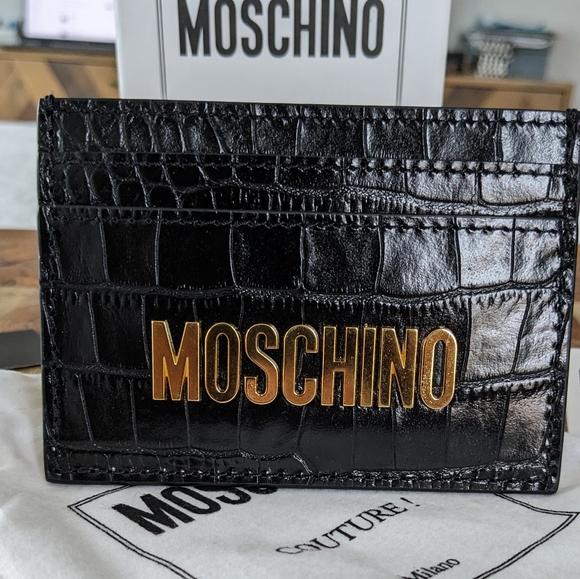 Moschino Croc Embossed Leather Card Holder PinMount Logo + Dust Bag New in Box❤️ - Picture 3 of 6
